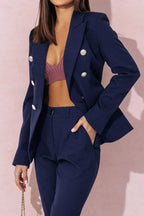 Full Size Lapel Collar Long Sleeve Blazer and Pants Set Plus Size