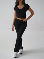 Devine V-Neck Top and Bootcut Leggings Set