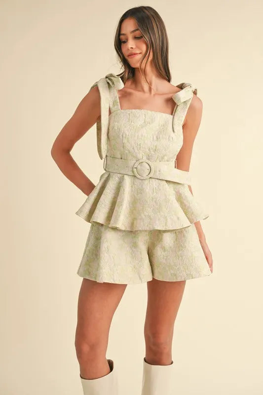 MABLE Jacquard Floral Peplum Top and Flare Shorts Set Main image