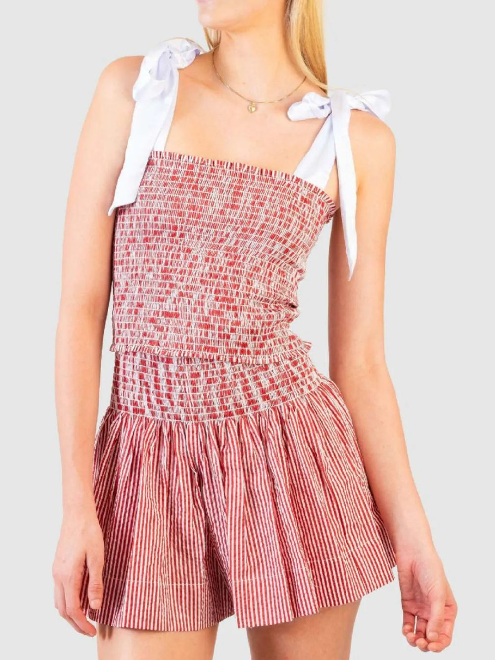 Smocked Tie Shoulder Cami and Shorts Set