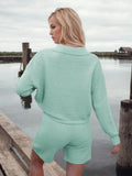 Johnny Collar Long Sleeve Top and Shorts Sweater Set - felvior