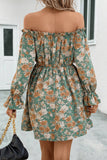 Floral Off-Shoulder Flounce Sleeve Dress - felvior
