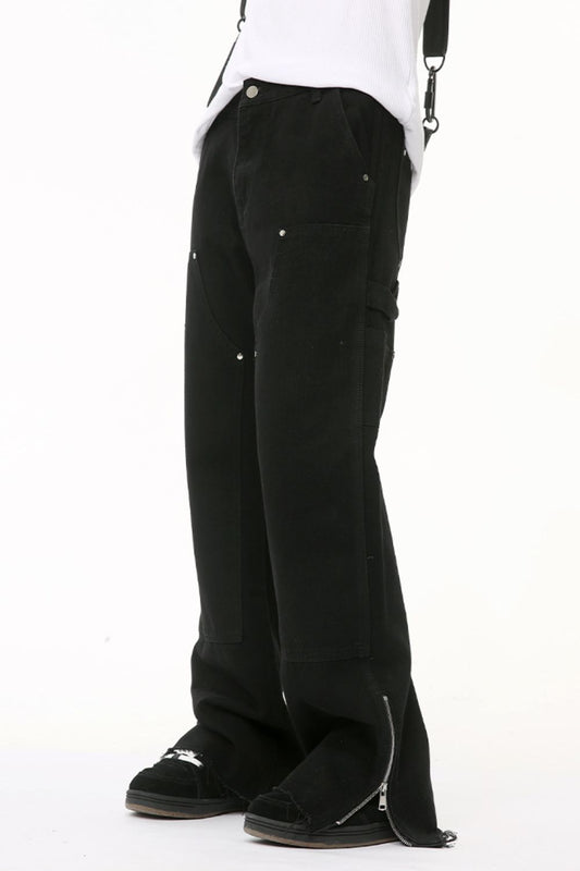 Men's Raw Hem Bootcut Jeans with Zip-Up Sides - felvior