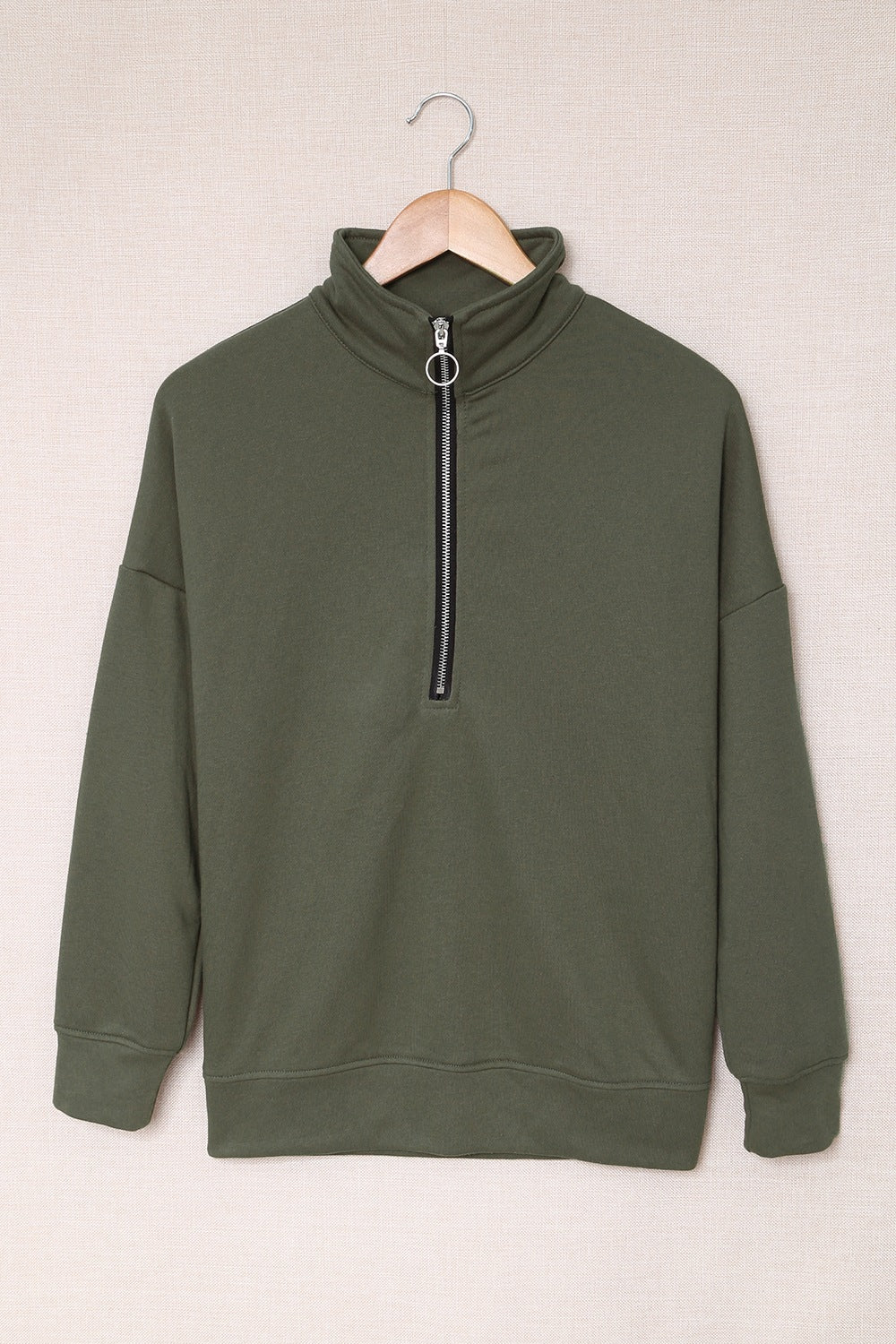 Side Slit Half Zip Long Sleeve Sweatshirt