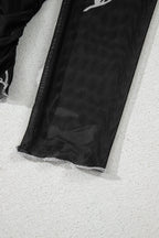 Floral Mesh Lettuce Edge Ruched Slim Long Sleeve Top