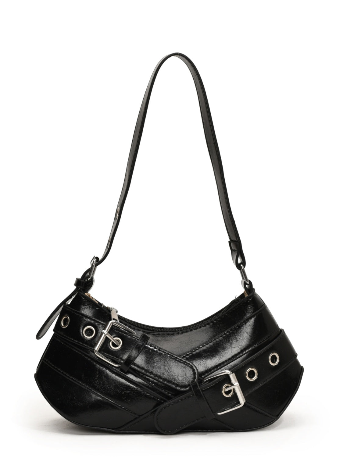 PU Leather Buckle Shoulder Bag - felvior