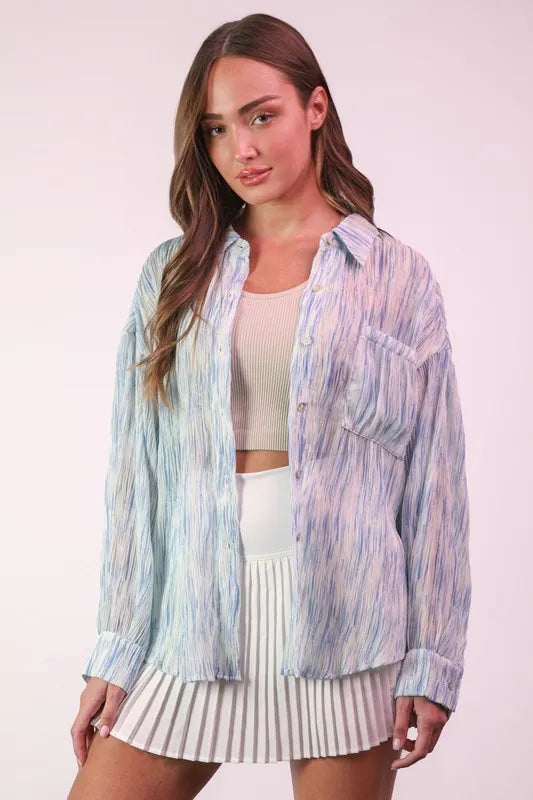 VERY J Plus Size Oversized Printed Button Up Shirt - felvior