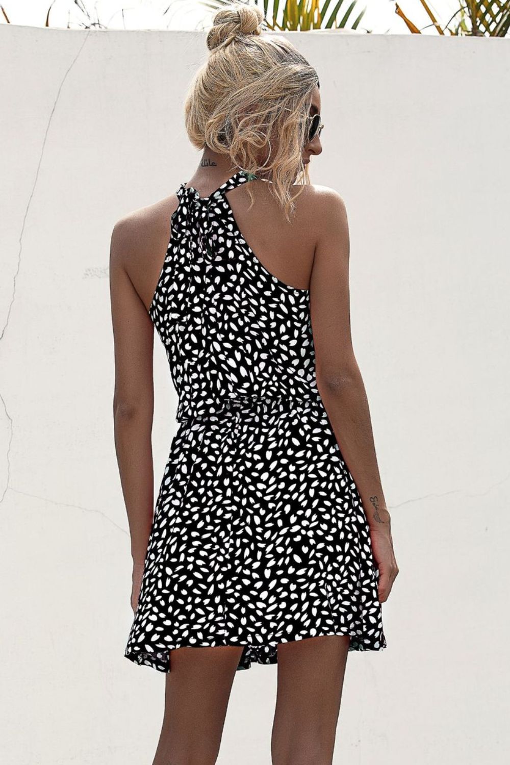 Printed Grecian Neck Mini Dress - felvior
