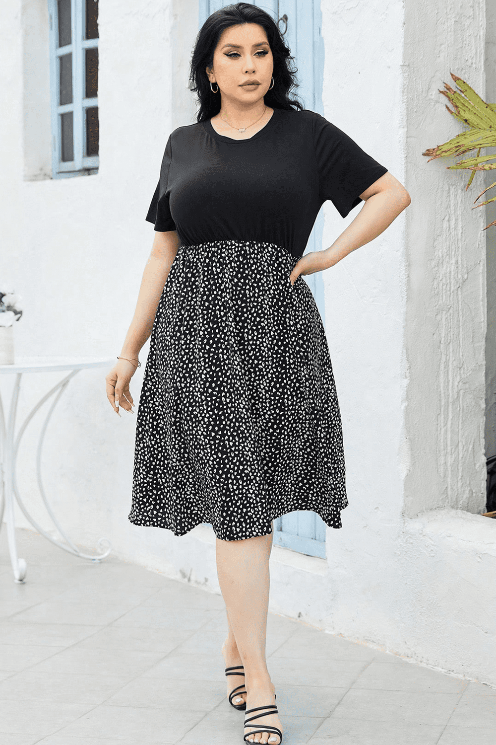 Round Neck Short Sleeve Printed Dress - felvior