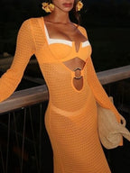 Slit Plunge Flare Sleeve Cover-Up Dress