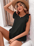 Crisscross Back Ruffled Round Neck Cap Sleeve Blouse - felvior