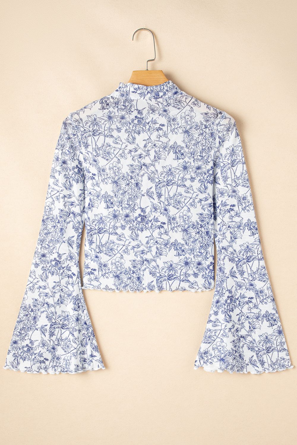 Printed Mock Neck Long Sleeve Blouse - felvior
