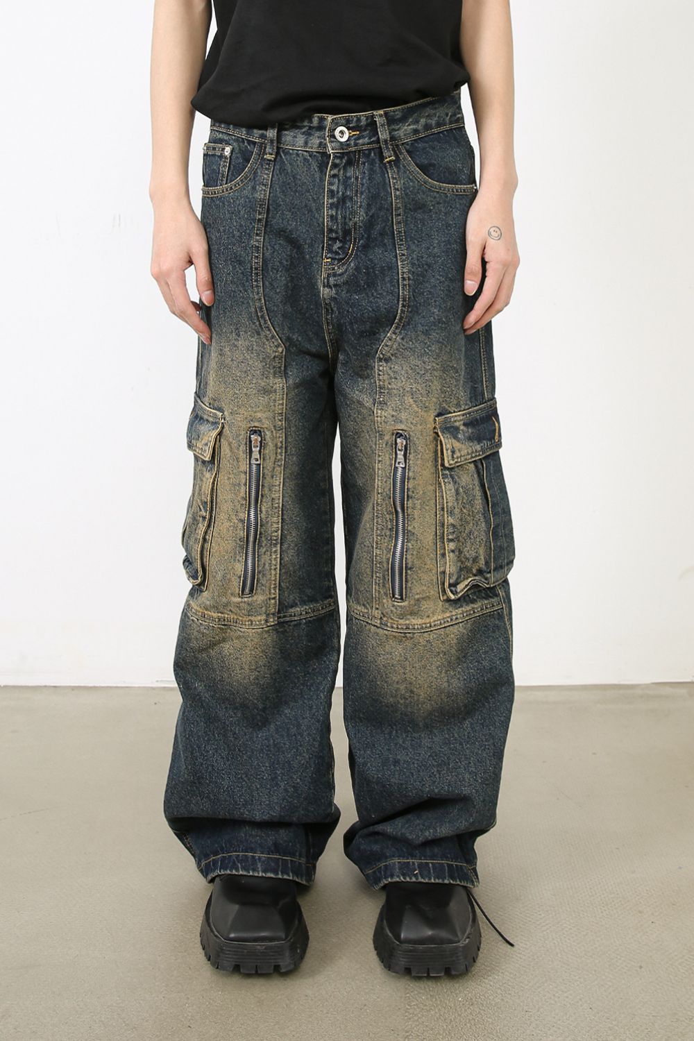 Men's Wide Leg Cargo Jeans - felvior