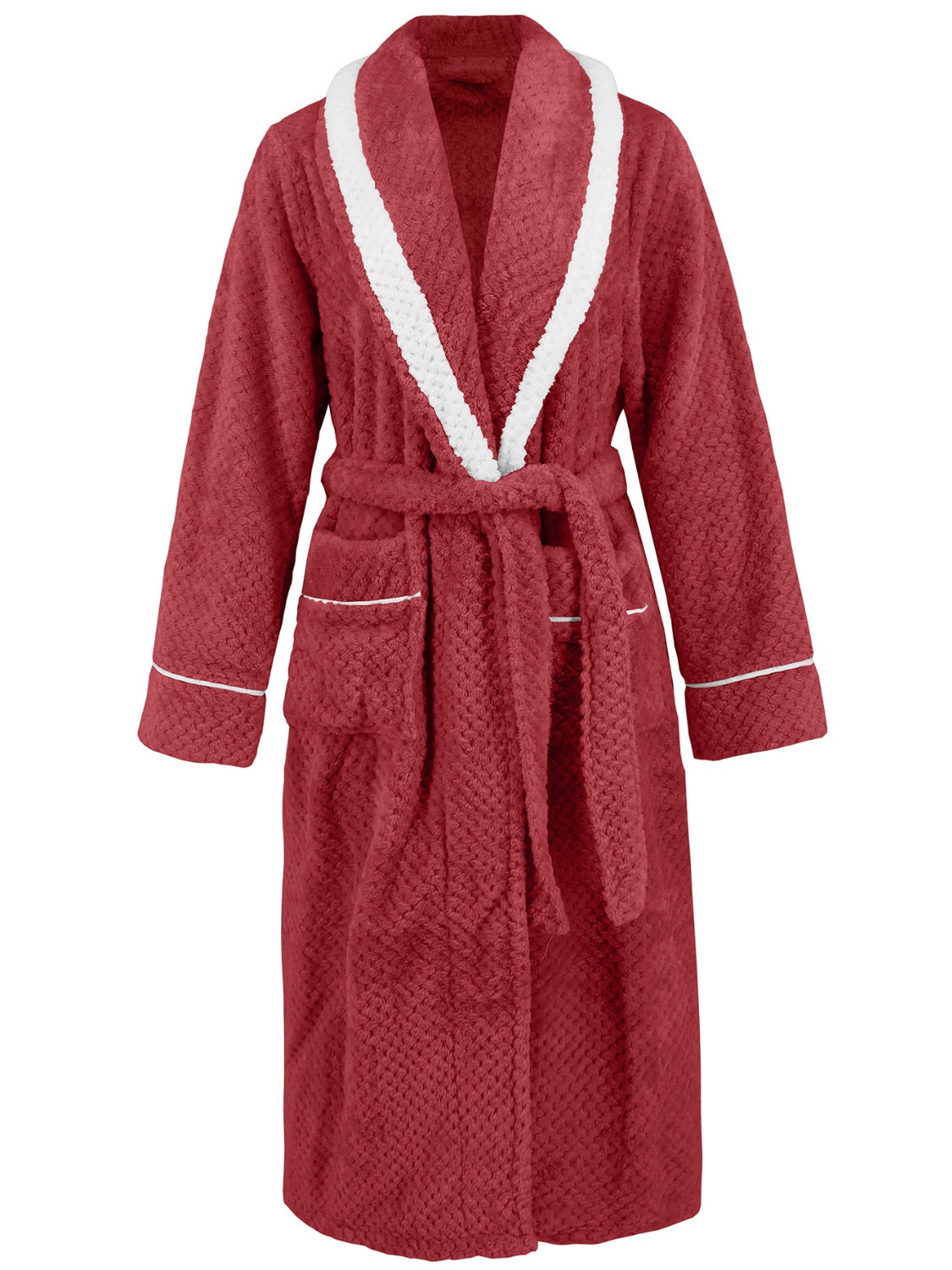 Contrast Trim Tie Waist Lounge Nightgown with Pockets - felvior