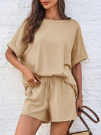 Round Neck T-Shirt and Drawstring Shorts Set