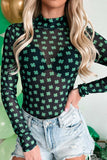 Lucky Clover Mock Neck Long Sleeve Bodysuit - felvior