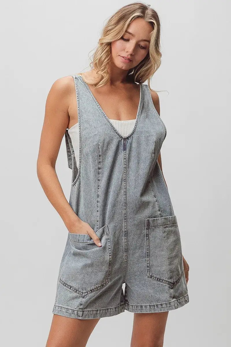 BiBi Patch Vintage Washed Denim Shortall Image principale du produit