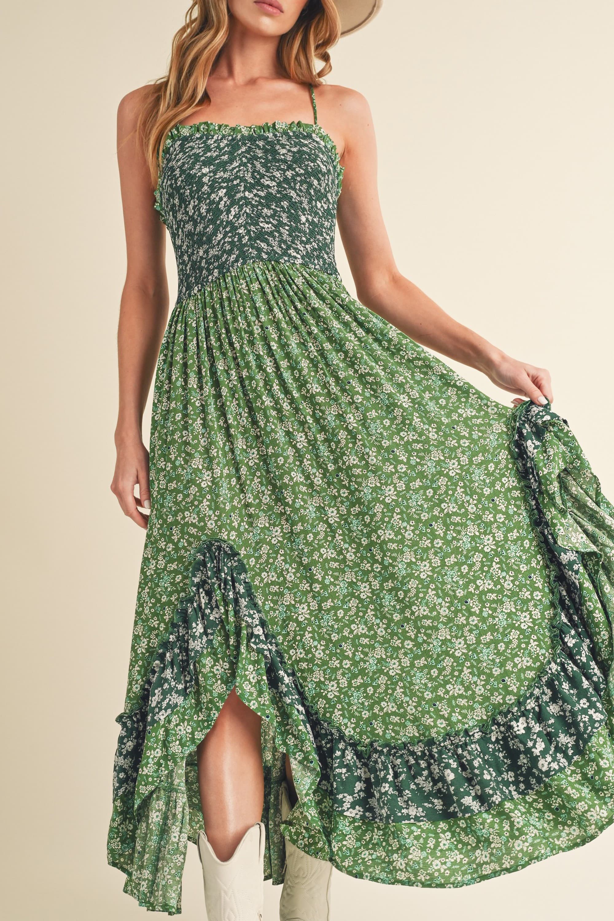 Aemi + Co Ditsy Floral Ruffled Hem Maxi Cami Dress - felvior