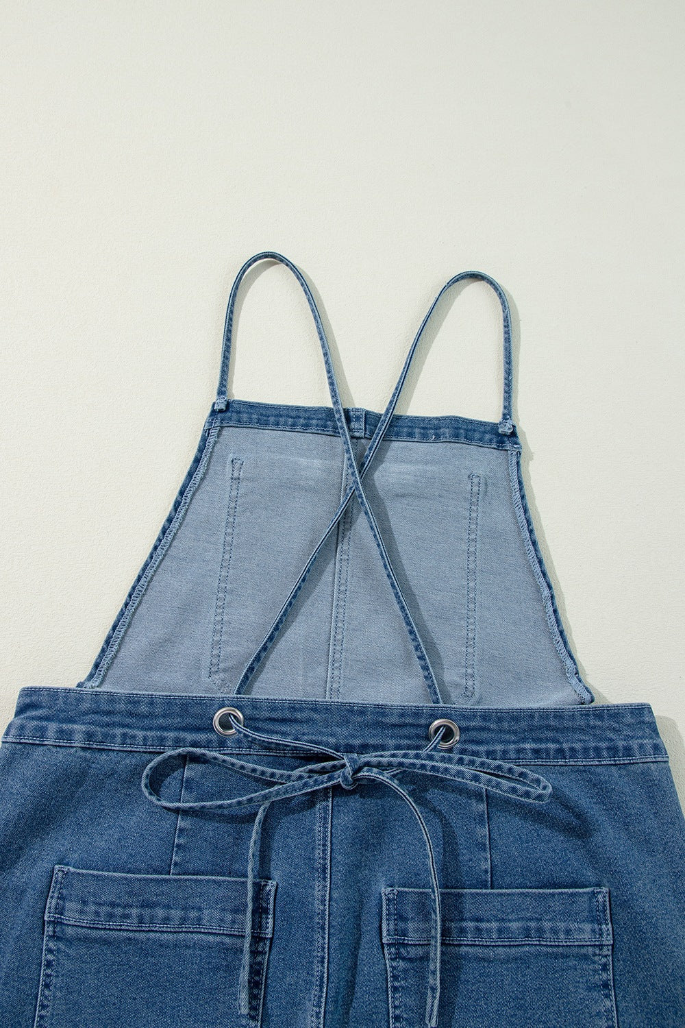Adjustable Tie Straps Wide Leg Denim Overalls