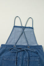Adjustable Tie Straps Wide Leg Denim Overalls