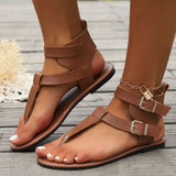 Double Buckle Toe Post Flats Sandals - felvior