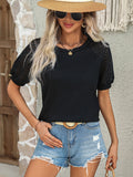 Round Neck Lace Patchwork Half Sleeve T-Shirt - felvior