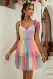 Gradient Tie-Shoulder Layered Dress - felvior