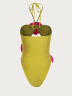 Flower Cutout Halter Neck One-Piece Swimwear