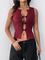 Perfee Ribbed Knot Button Cropped Tank