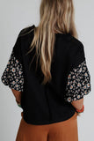 Contrast Floral Puff Sleeve Oversized Top - felvior
