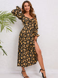 Flounce Sleeve Slit Midi Dress - felvior
