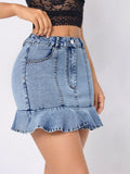 Ruffled Hem Denim Mini Skirt - felvior