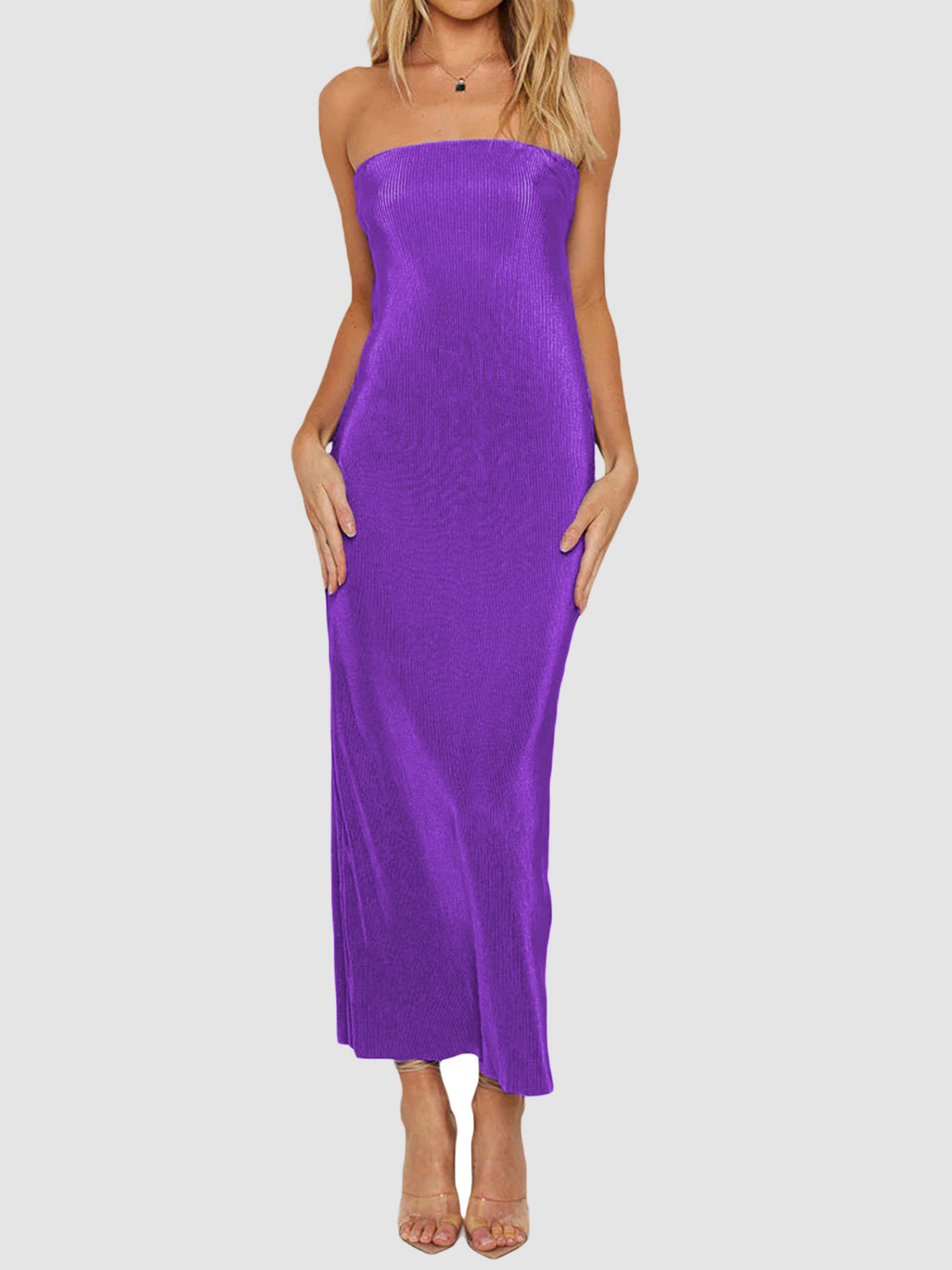 Lace-Up Back Tube Maxi Dress - felvior