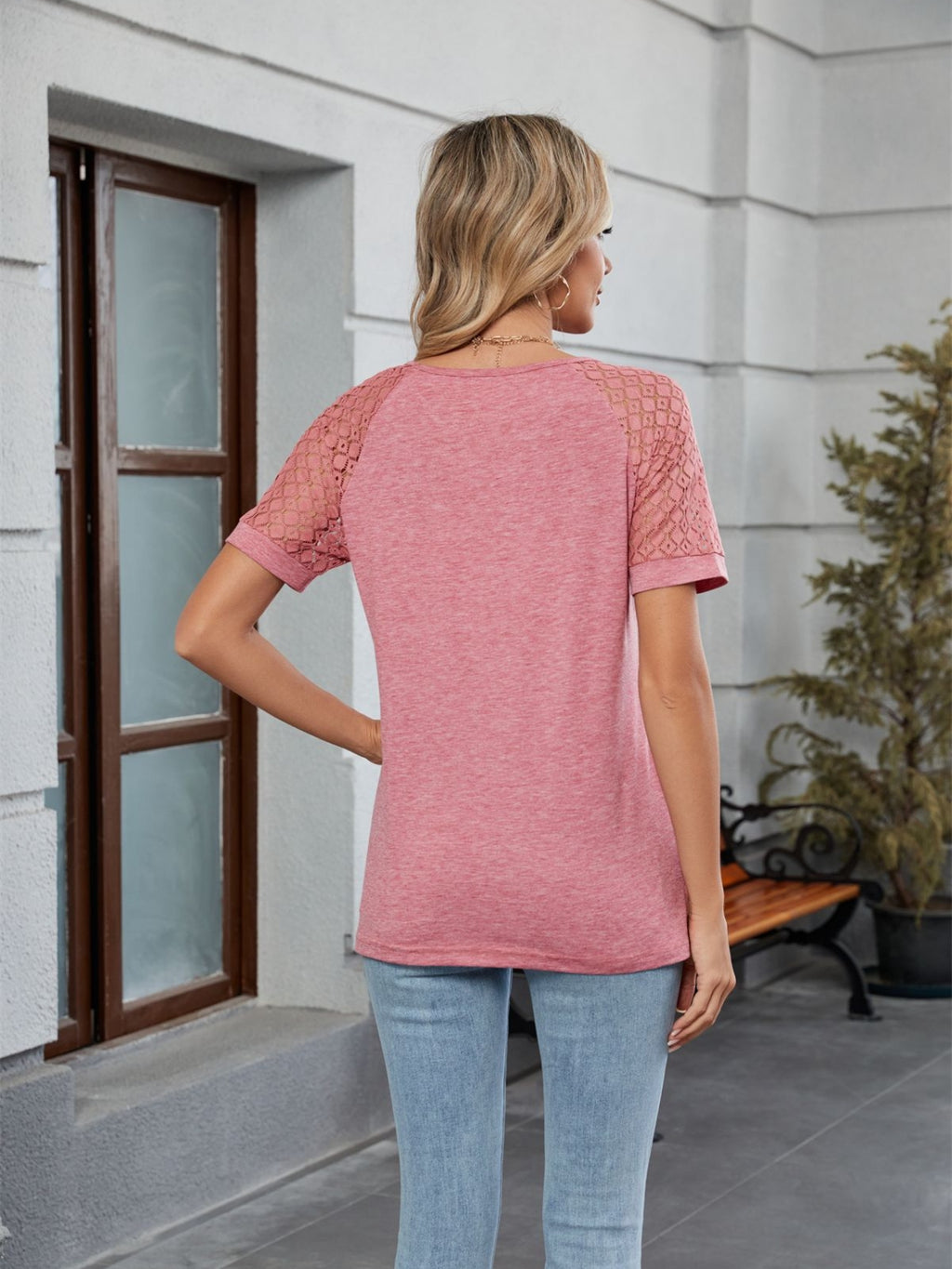 Round Neck Lace Short Sleeve T-Shirt