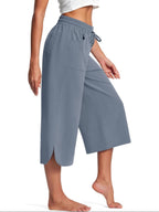 Full Size Drawstring Wide Leg Capris Pants Plus Size