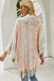 Multicolored Fringe Trim Poncho - felvior