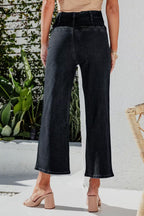 Button Fly Cropped Wide Leg Jeans