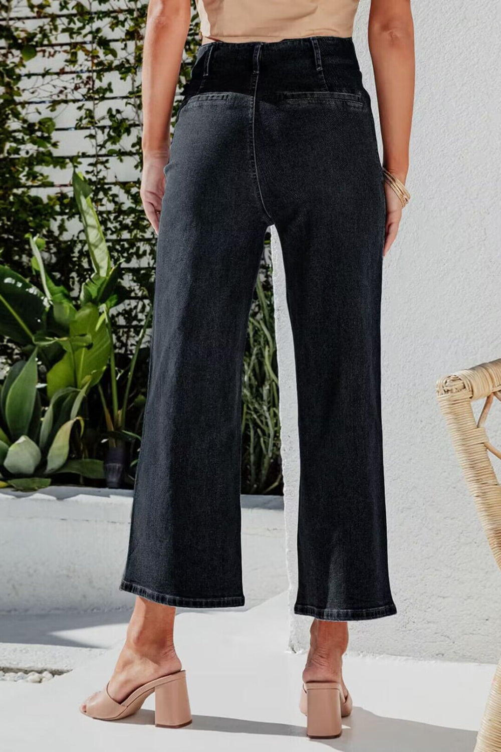 Button Fly Cropped Wide Leg Jeans