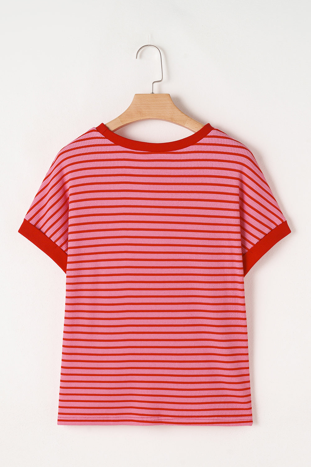 Contrast Striped Round Neck Short Sleeve T-Shirt