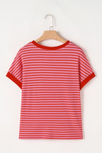 Contrast Striped Round Neck Short Sleeve T-Shirt