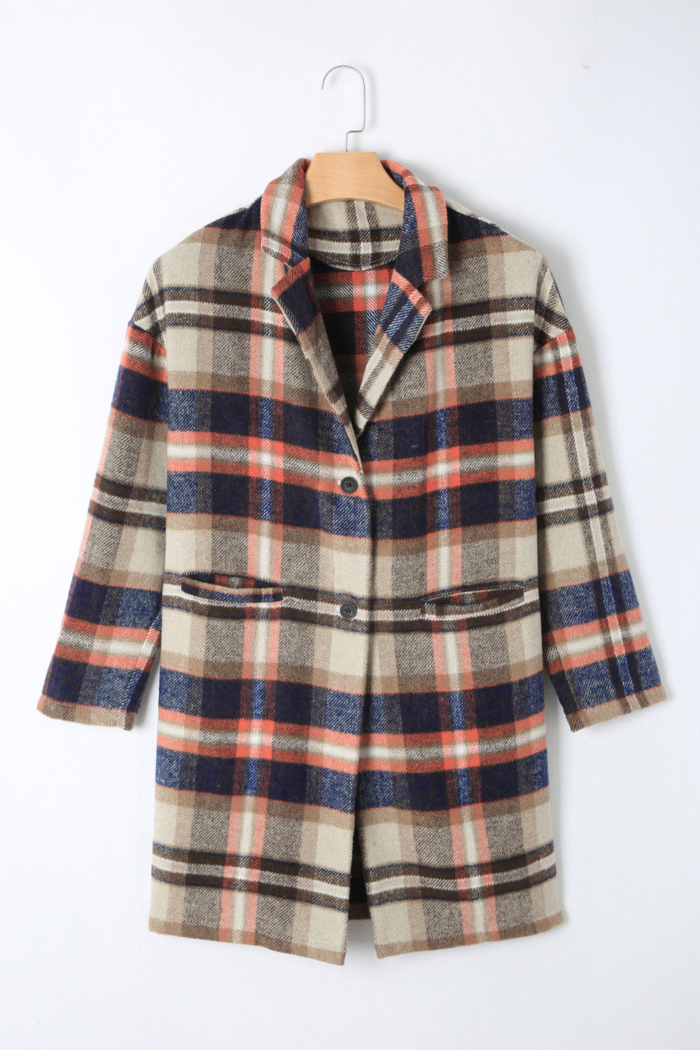 Plaid Longline Jacket with Pockets - felvior