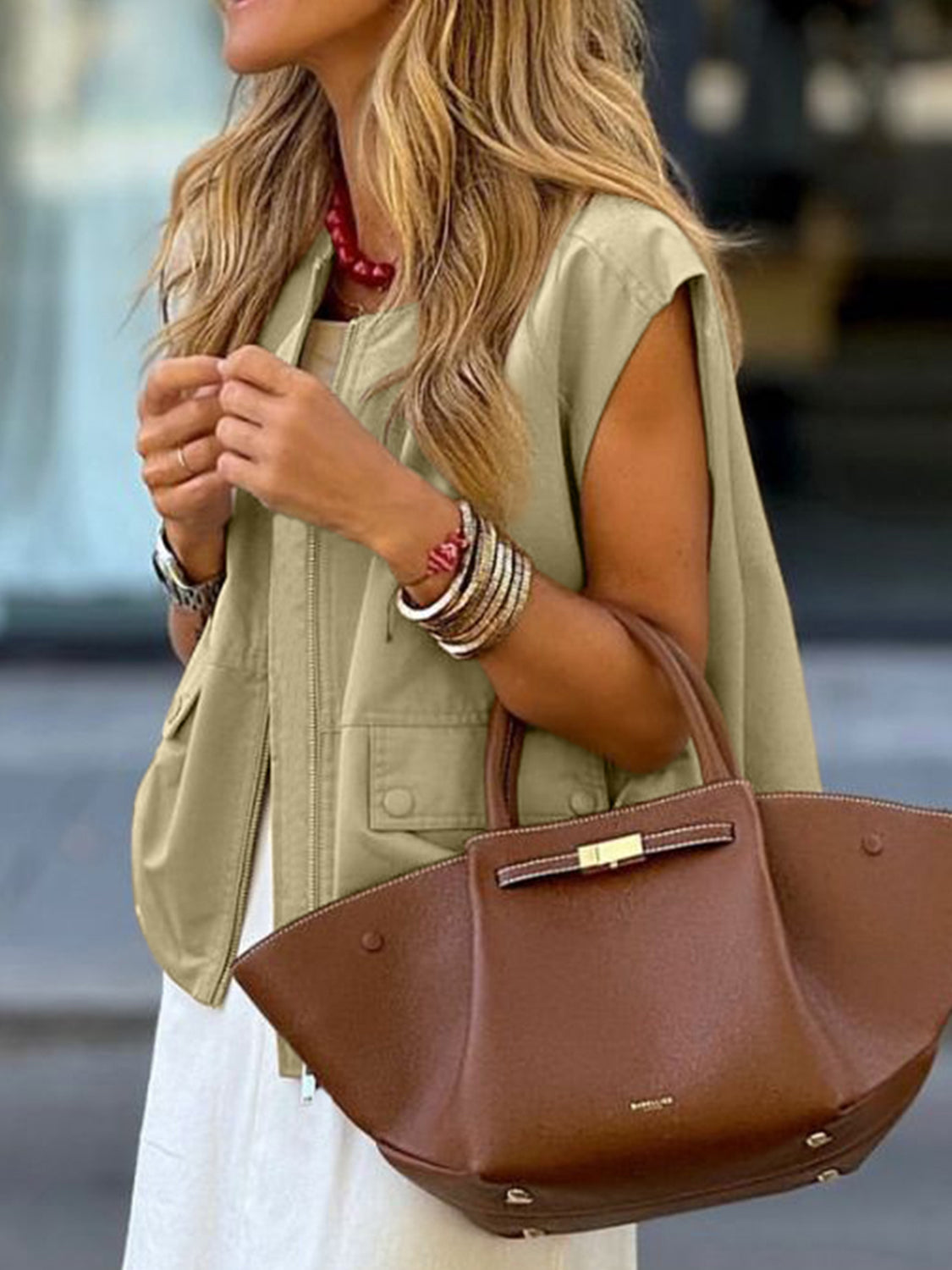 Ruched Hem Zip Up Vest - felvior