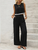 Round Neck Sleeveless Top and Pants Set