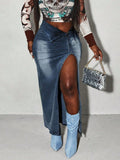 Split Denim Maxi Skirt - felvior
