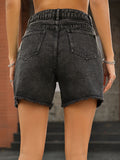 Raw Hem High Waist Denim Shorts - felvior