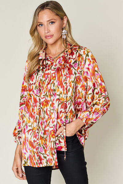 Double Take Full Size Printed Button Up Long Sleeve Shirt - felvior