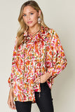 Double Take Full Size Printed Button Up Long Sleeve Shirt - felvior