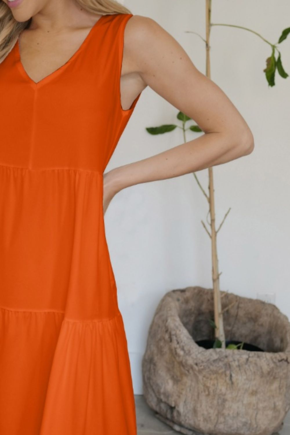 FAM-FAM Tiered V-Neck Sleeveless Dress - felvior