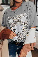 Stars Leopard Graphic Distressed T-Shirt