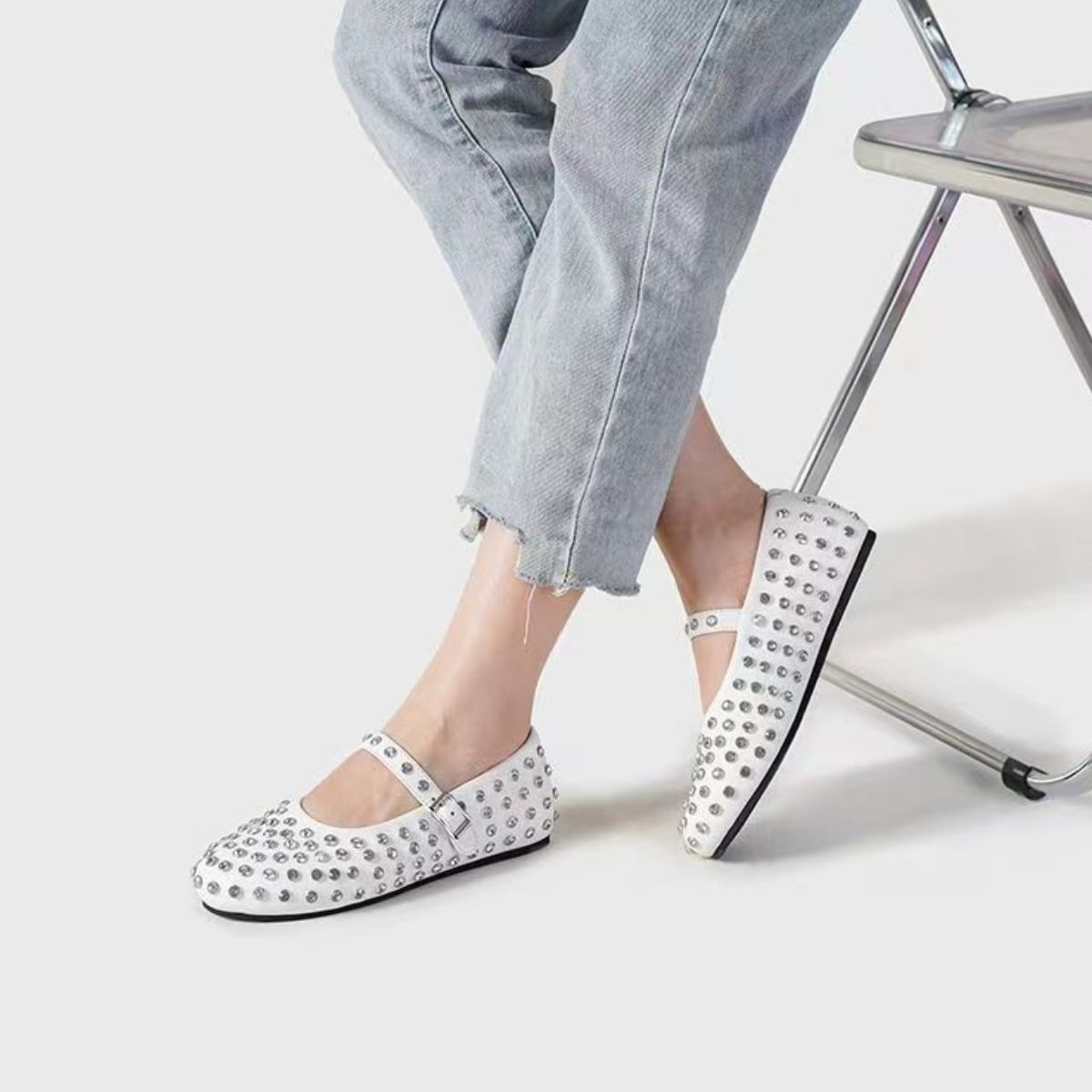 PU Leather Studded Flat Loafers - felvior